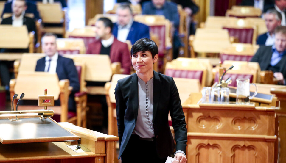 Utenriksminister Ine Eriksen Søreide i Stortinget før behandlingen av rapporten fra Libya-utvalget, som gjennomgikk det norske bidraget til krigen.