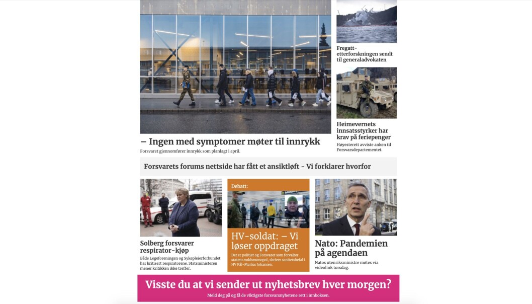 Skjermbilde av «nye» Forsvarets forum på nett. Skjermbilde av «nye» Forsvarets forum på nett.