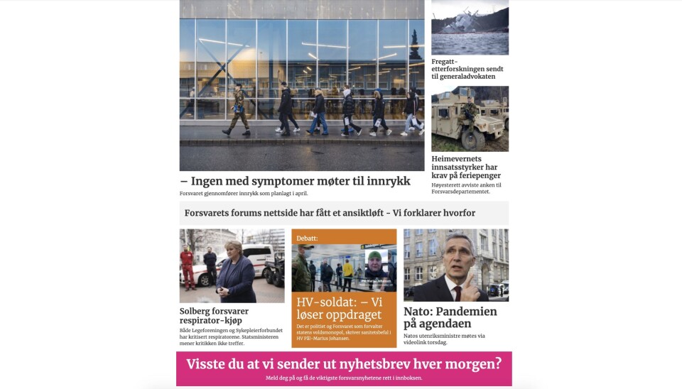 Skjermbilde av «nye» Forsvarets forum på nett.