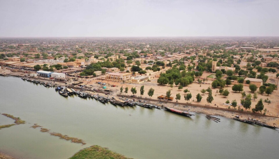 Et oversiktsbilde fra 2020 viser Niger-elven som renner forbi i nærheten av den maliske byen Gao, nordøst i Mali.