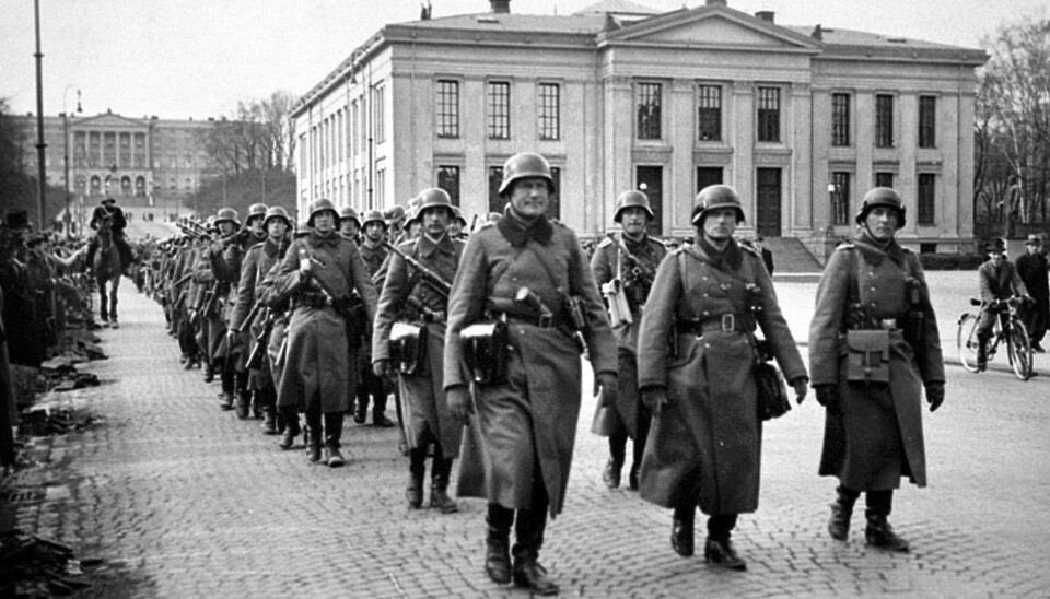 Tyske soldater marsjerer på Karl Johan 9. april 1940. Det markerte for mange starten på en fem år lang okkupasjon av Norge.