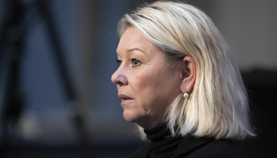Justis og beredsskaposminister Monica Mæland, på den daglige pressekonferansen om korona-situasjonen.