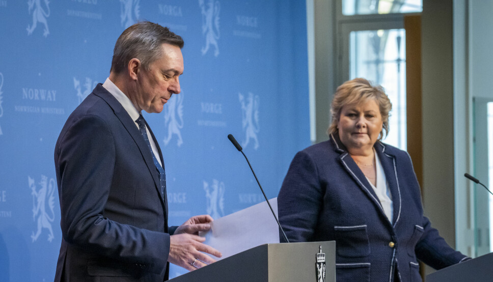 Statsminister Erna Solberg (H) og forsvarsminister Frank Bakke-Jensen (H) legger fram regjeringens forslag til ny langtidsplan for Forsvaret.