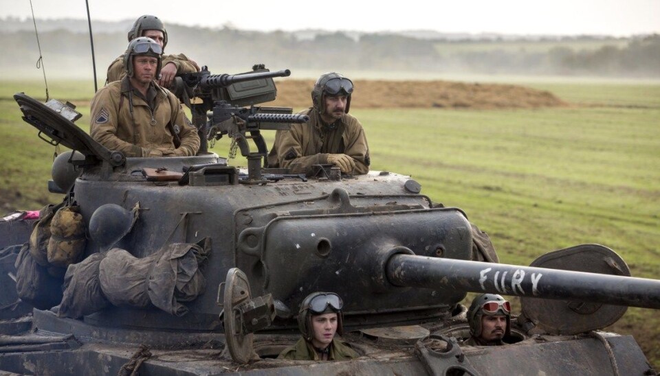 Filmen «Fury» med Brad Pitt i rollen som vognkommandør på en Sherman-stridsvogn.