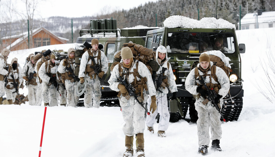 Marines fra US Marine Corps under en landsettingsoperasjon under vinterøvelsen Cold Response 2020.