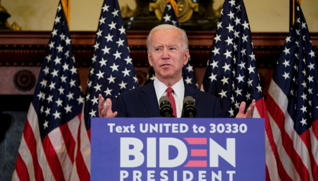 Joe Biden på talerstolen under et arrangement i Philadelphia, Pennsylvania, den 2. juni 2020. Joe Biden på talerstolen under et arrangement i Philadelphia, Pennsylvania, den 2. juni 2020.
