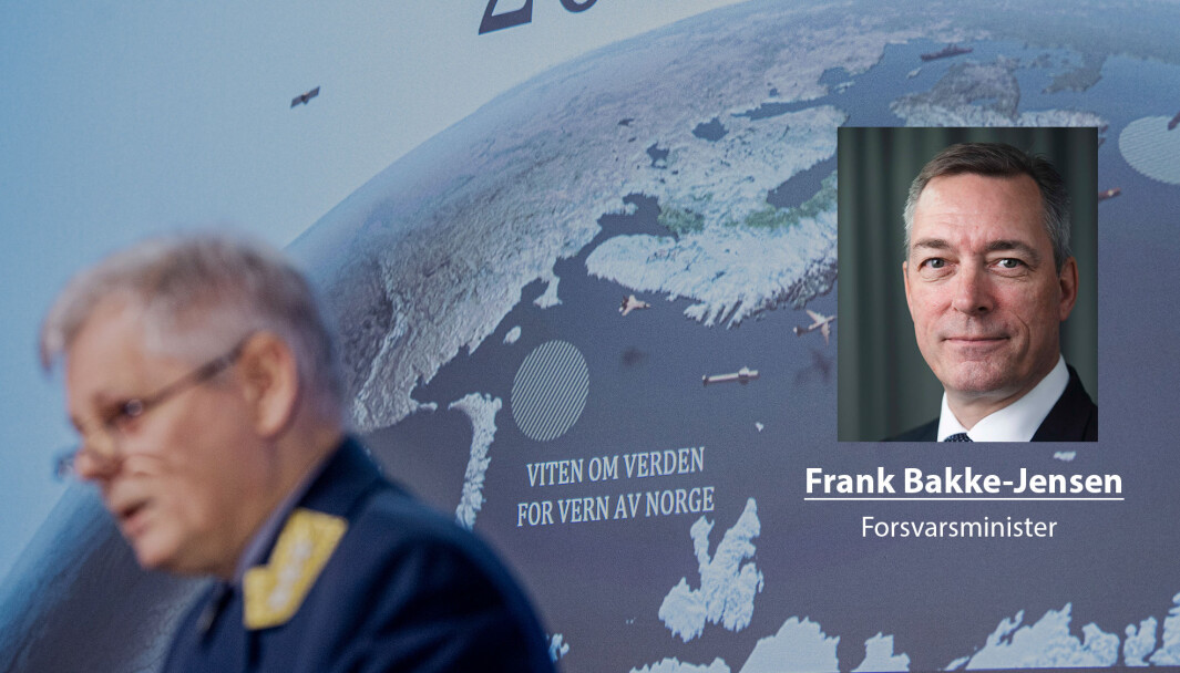 Nå er den nye etterretningstjenesteloven vedtatt i Stortinget. Det er jeg glad for, skriver forsvarsminister Frank Bakke-Jensen. Her ser vi sjef for Etterretningstjenesten Morten Haga Lunde. Nå er den nye etterretningstjenesteloven vedtatt i Stortinget. Det er jeg glad for, skriver forsvarsminister Frank Bakke-Jensen. Her ser vi sjef for Etterretningstjenesten Morten Haga Lunde.