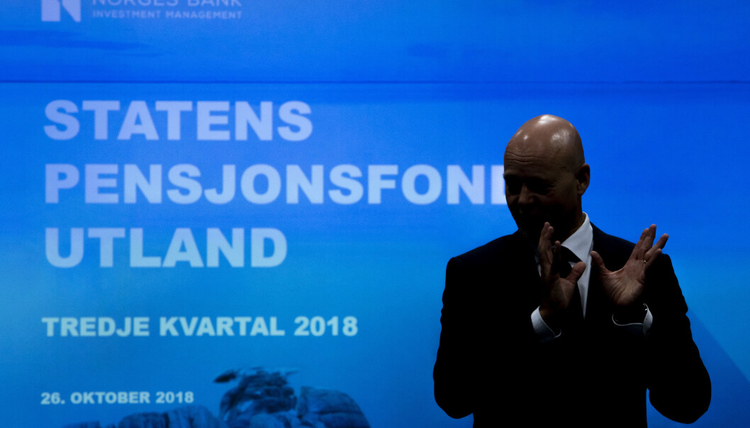 Avtroppende leder Yngve Slyngstad i Norges Bank Investment Management la frem resultatet for Statens pensjonsfond utland, eller oljefondet, i 3. kvartal.
Foto: Tore Meek / NTB scanpix Avtroppende leder Yngve Slyngstad i Norges Bank Investment Management la frem resultatet for Statens pensjonsfond utland, eller oljefondet, i 3. kvartal.
Foto: Tore Meek / NTB scanpix