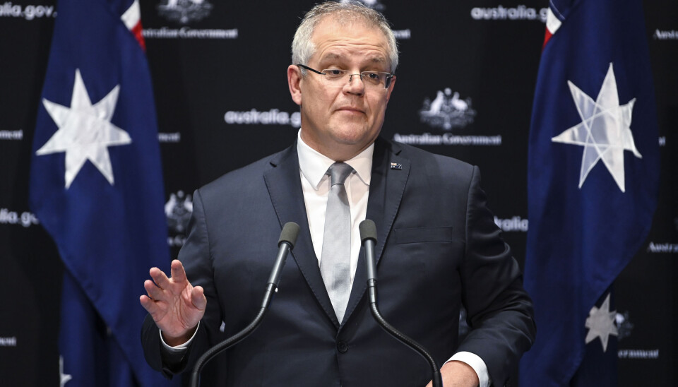 Australias statsminister Scott Morrison under en pressekonferanse i mai.