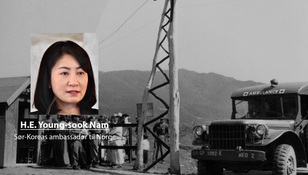 Totalt 623 norske menn og kvinner tjenestegjorde i denne operasjonen som behandlet over 90 000 soldater og sivile, skriver H.E. Young-sook Nam. På bildet ser vi et norsk feltsykehus under Koreakrigen. Totalt 623 norske menn og kvinner tjenestegjorde i denne operasjonen som behandlet over 90 000 soldater og sivile, skriver H.E. Young-sook Nam. På bildet ser vi et norsk feltsykehus under Koreakrigen.