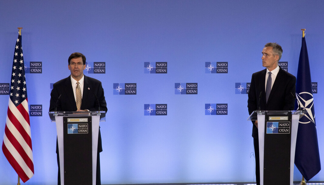 Generalsekretær Jens Stoltenberg (bildet) kunne fredag ønske USAs forsvarsminister Mark Esper velkommen til Nato-hovedkvarteret i Brussel. Generalsekretær Jens Stoltenberg (bildet) kunne fredag ønske USAs forsvarsminister Mark Esper velkommen til Nato-hovedkvarteret i Brussel.