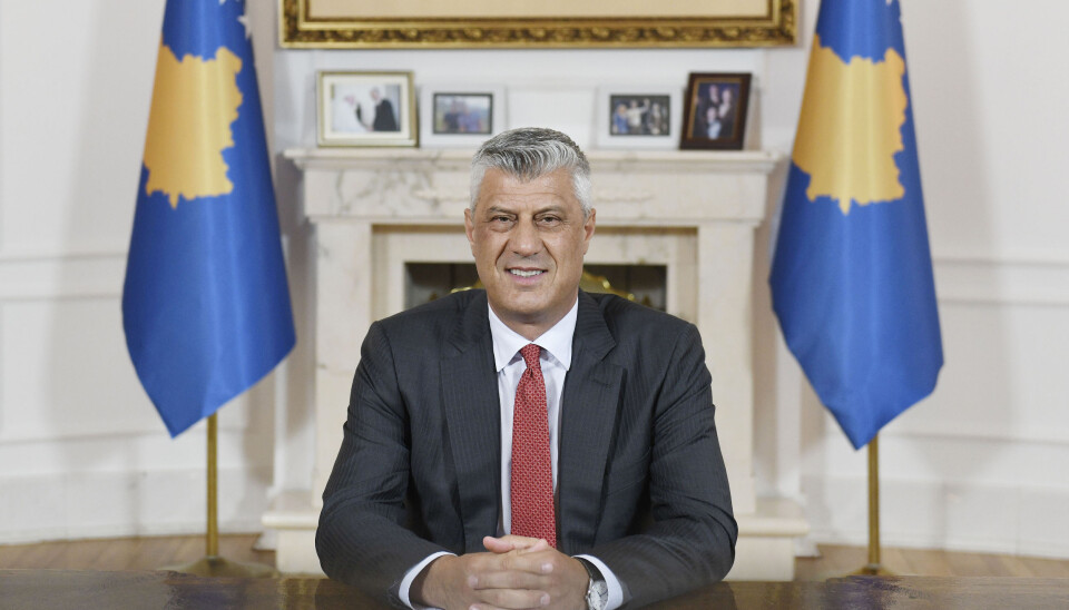 Kosovos president Hashim Thaci er tiltalt for krigsforbrytelser. Her fra en tale til nasjonen 29. juni, fem dager etter at tiltalen ble offentliggjort.