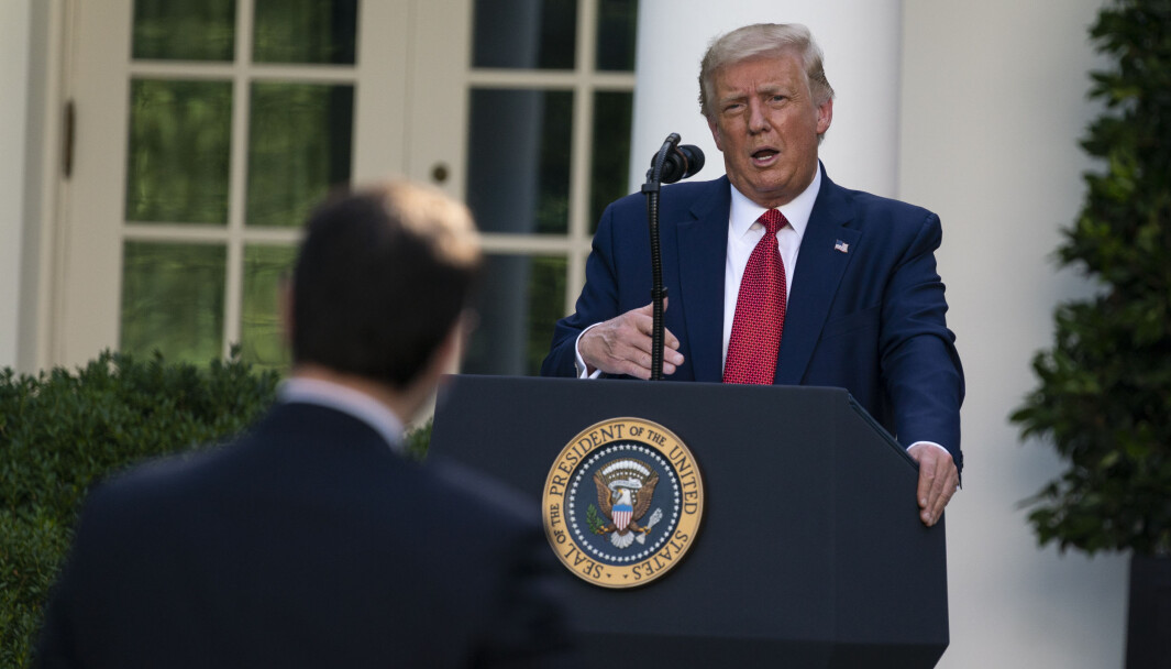 President Donald Trump langet ut mot både Kina og Joe Biden på pressekonferansen som varte i en time i Det hvite hus' rosehage tirsdag. President Donald Trump langet ut mot både Kina og Joe Biden på pressekonferansen som varte i en time i Det hvite hus' rosehage tirsdag.