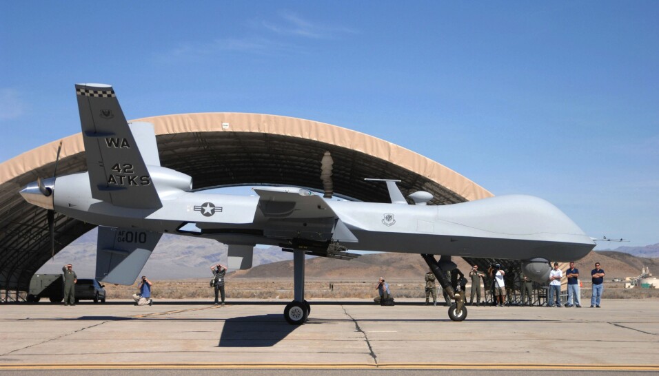 Denne MQ-9 Reaperen er avbildet av det amerikanske luftforsvaret ved Chreech Air Force Base i 2007.