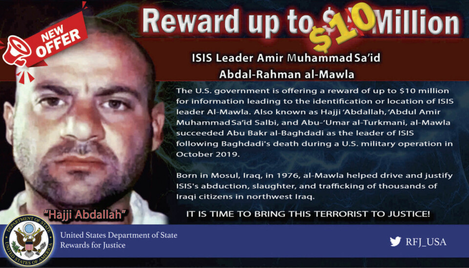 USAs har utlovet 10 millioner dollar for opplysninger som kan føre til at den nye IS-lederen Amir Muhammad Sa’id Abdal-Rahman al-Mawla blir funnet.