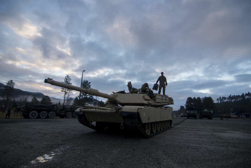 STRIDSVOGNER: En M1A1 Abrams stridsvogn på øvelse Trident Juncture i Trøndelag i oktober 2018.