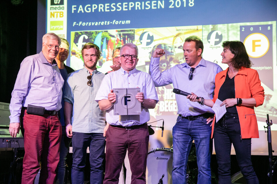 Ansvarlig redaktør Tor Eigil Stordahl tok i mot Fagpresseprisen 2018. Foto: Audun Braastad.