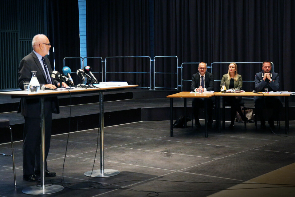 Jan Petersen (H) og resten av utvalget la frem rapporten om den norske deltakelsen i Libya, torsdag 13.september 2018. Foto: Silje Kampesæter