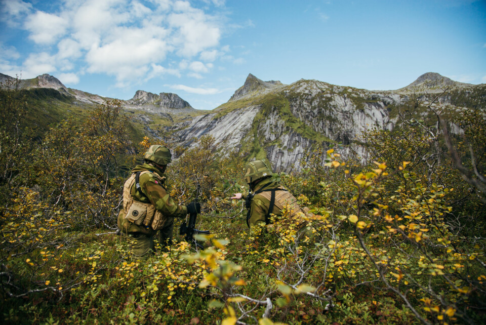 Områdesoldater fra HV-16 under øvelse Njård 2018. (Foto: Jesper Vigander Edwin/Forsvaret)