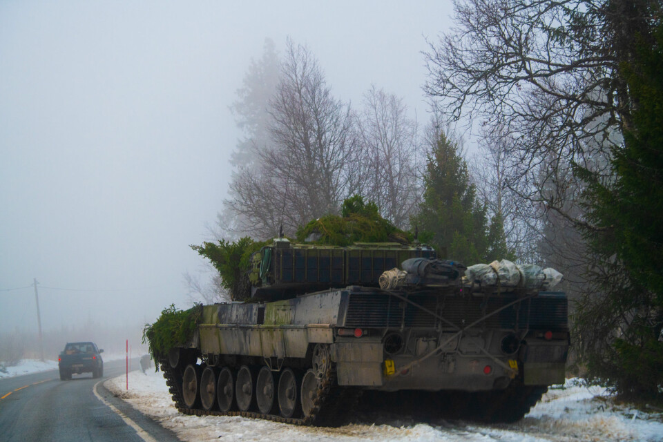 Dette er fremste stridsvogn i styrkene fra sør. Rundt hjørnet lurer Telemark bataljon.