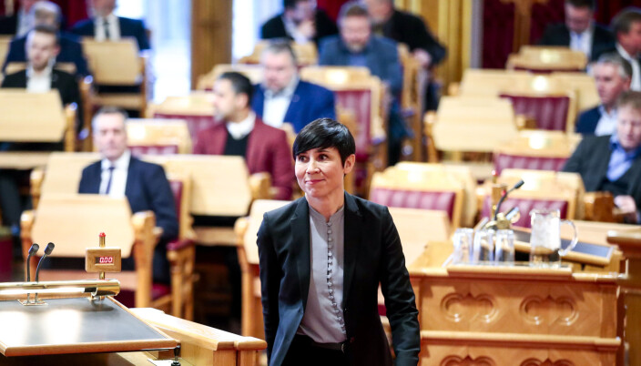 Utenriksminister Ine Eriksen Søreide i Stortinget før behandlingen av rapporten fra Libya-utvalget, som gjennomgikk det norske bidraget til krigen. Utenriksminister Ine Eriksen Søreide i Stortinget før behandlingen av rapporten fra Libya-utvalget, som gjennomgikk det norske bidraget til krigen.