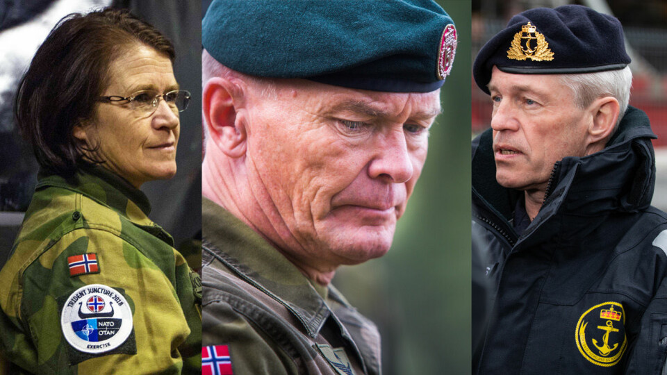 Sjefen for Luftforsvaret; Tonje Skinnarland, sjefen for Hæren; Odin Johannesen og sjefen for Sjøforsvaret; Nils Andreas Stensønes.