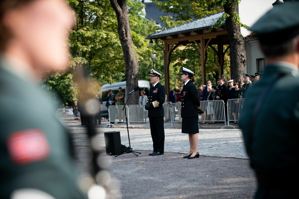 Sjefsskifte: Tirsdag 27. august ble Erik Gustavson takket av og viseadmiral Elisabeth Natvig innsatt som ny sjef for Forsvarsstaben under en seremoni på Akershus festning.