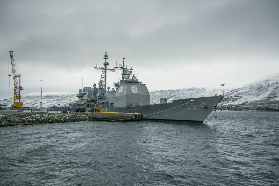 TIL KAI: Amerikanske skip har allerede tatt i bruk Grøtsund industrihavn utenfor Tromsø. Foto: Kristian Berge/Forsvaret