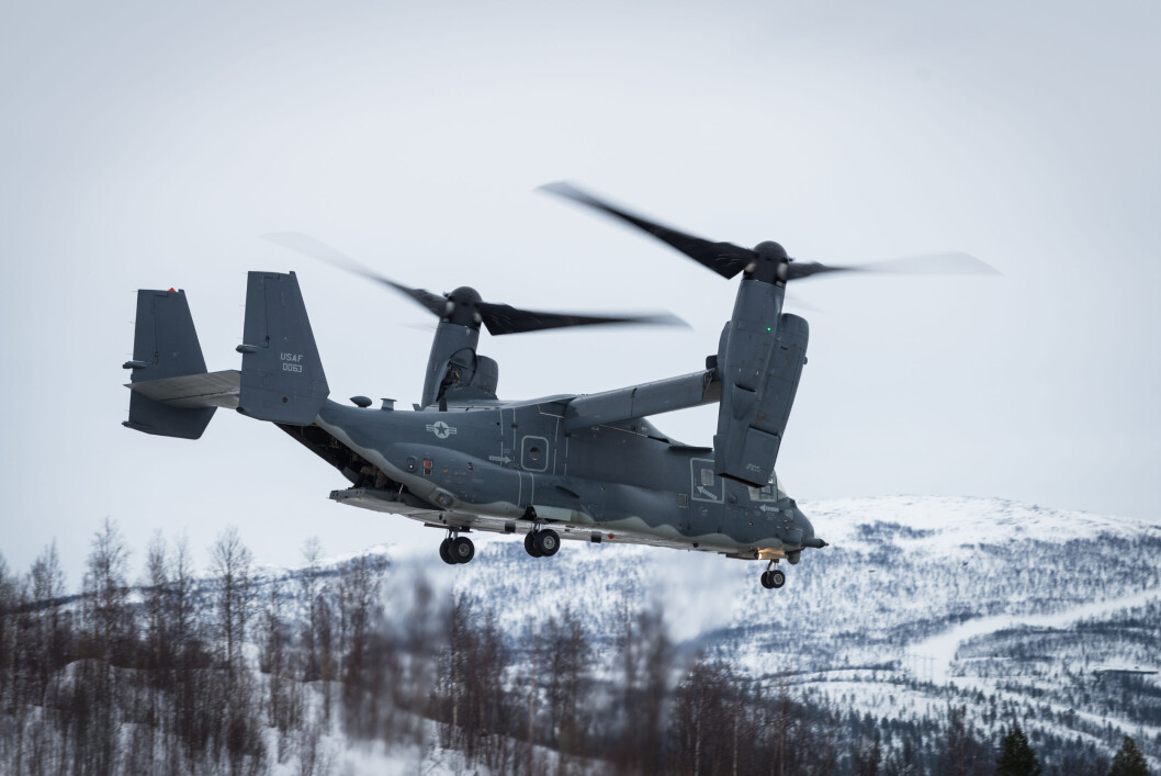 En amerikansk CV-22 Osprey på Bardufoss ved en tidligere anledning. Foto: Ole-Sverre Haugli / Forsvaret En amerikansk CV-22 Osprey på Bardufoss ved en tidligere anledning. Foto: Ole-Sverre Haugli / Forsvaret