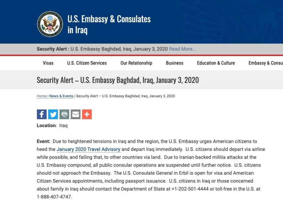 USA ber amerikanere forlate Irak umiddelbart