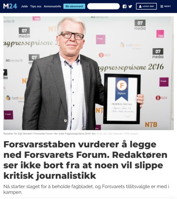 Faksimile fra fagbladet Medier24.