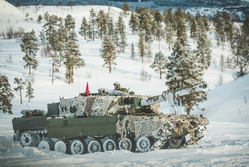 Leopard 2 stridsvogn fra Telemark bataljon i Setermoen skytefelt under Cold Response 2020. Nå er øvelsen avlyst. (Foto Ole-Sverre Haugli/Forsvaret)