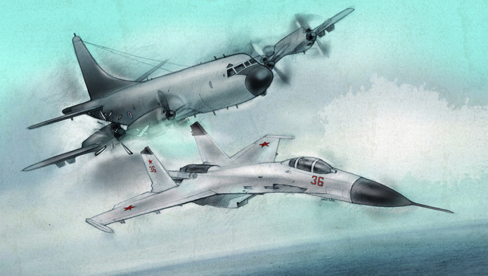 En støvsuger tok støyten da et sovjetisk jagerfly traff en norsk Orion-maskin i 13500 fots høyde.