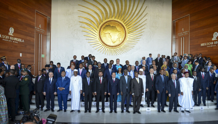 Afrikanske ledere poserer for et et bilde under den Afrikanske Unions 33. toppmøte i Addis Ababa, Etiopia, 9. februar 2020.