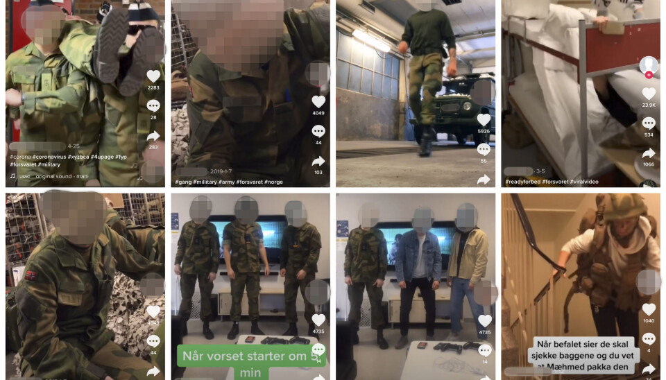 Skjermbilde av norske soldater på TikTok.