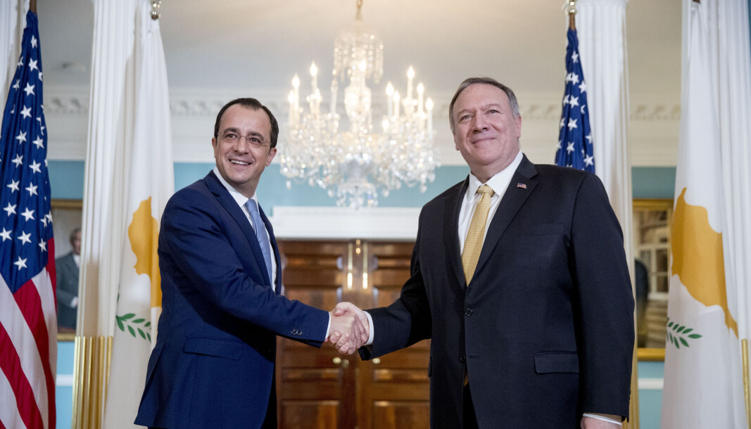 MINISTERMØTE: USAs utenriksminister Mike Pompeo fikk besøk av sin kypriotiske ministerkollega Nikos Christodoulides i Washington D.C. i november i fjor. MINISTERMØTE: USAs utenriksminister Mike Pompeo fikk besøk av sin kypriotiske ministerkollega Nikos Christodoulides i Washington D.C. i november i fjor.
