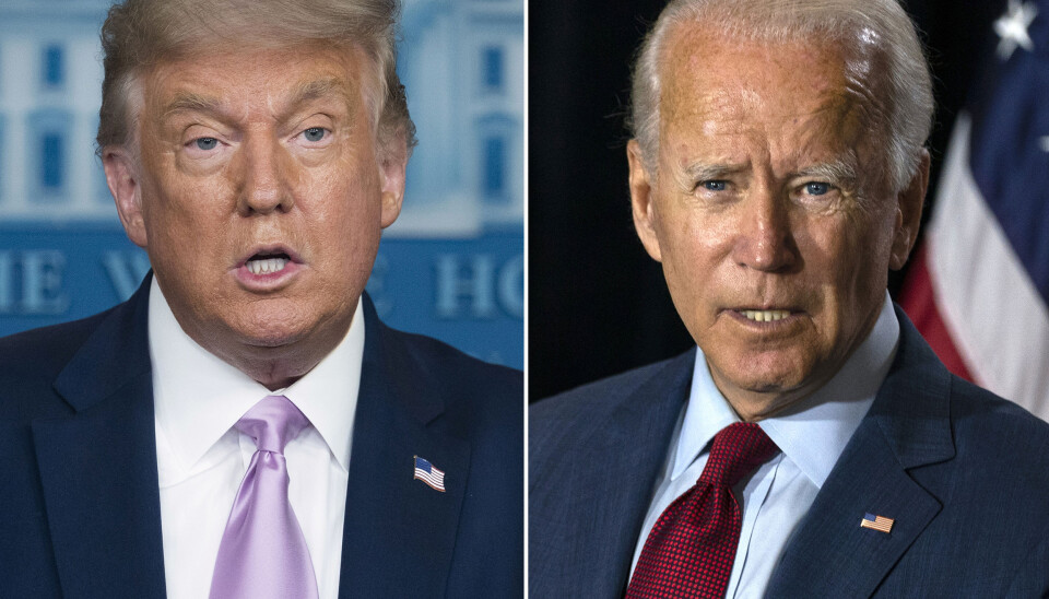 RETNINGSVALG: Donald Trump og Joe Biden er uenige om mangt i utenrikspolitikken. Tirsdag 3. november går amerikanerne til valgurnene.
