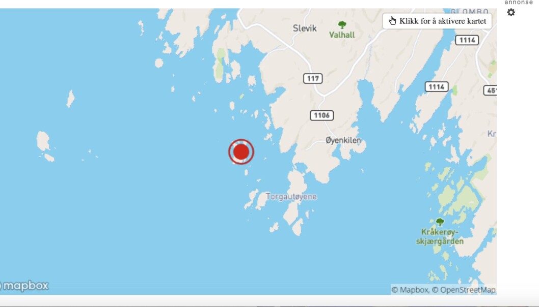 Skjermdumpen fra VG skal vise hvor personene falt i sjøen. Forsvaret bisto i redningsaksjonen med et SeaKing-redningshelikopter. Skjermdumpen fra VG skal vise hvor personene falt i sjøen. Forsvaret bisto i redningsaksjonen med et SeaKing-redningshelikopter.