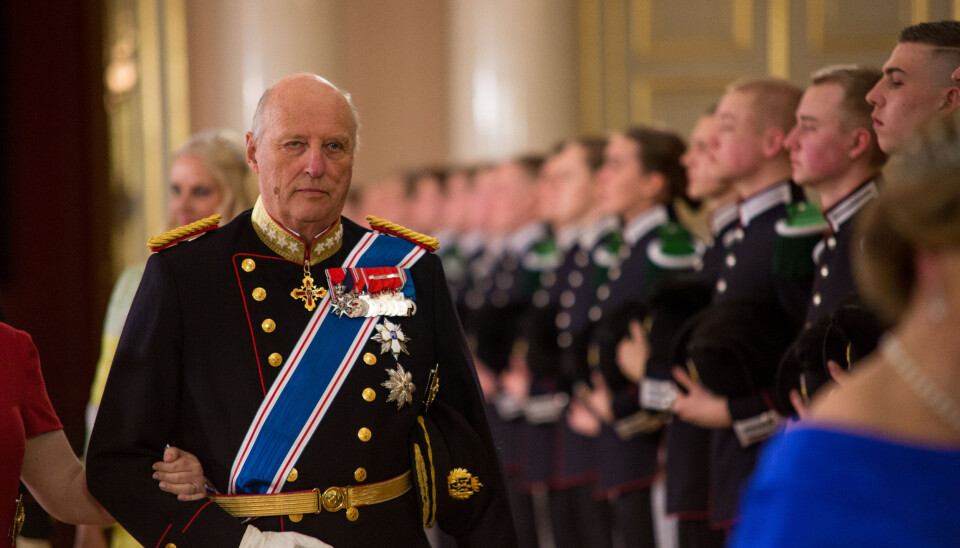 Hans Majestet Kong Harald under gallamiddag på slottet i 2017.