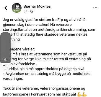 Skjermdump fra Facebook-profilen til Bjørnar Moxnes. Skjermdump fra Facebook-profilen til Bjørnar Moxnes.