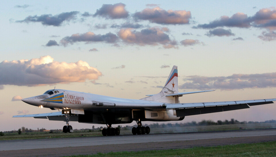 Et fly av typen Tu-160 avbildet i 2008. Bombeflyene omtales som hvite svane av russerne.