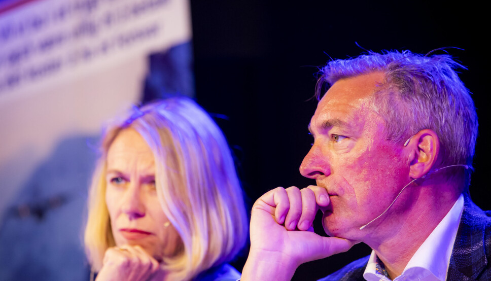 Anniken Huitfeldt (Ap) og forsvarsminister Frank Bakke-Jensen (H) under debatten «Kan vi stole på NATO?» under Arendalsuka 2019.