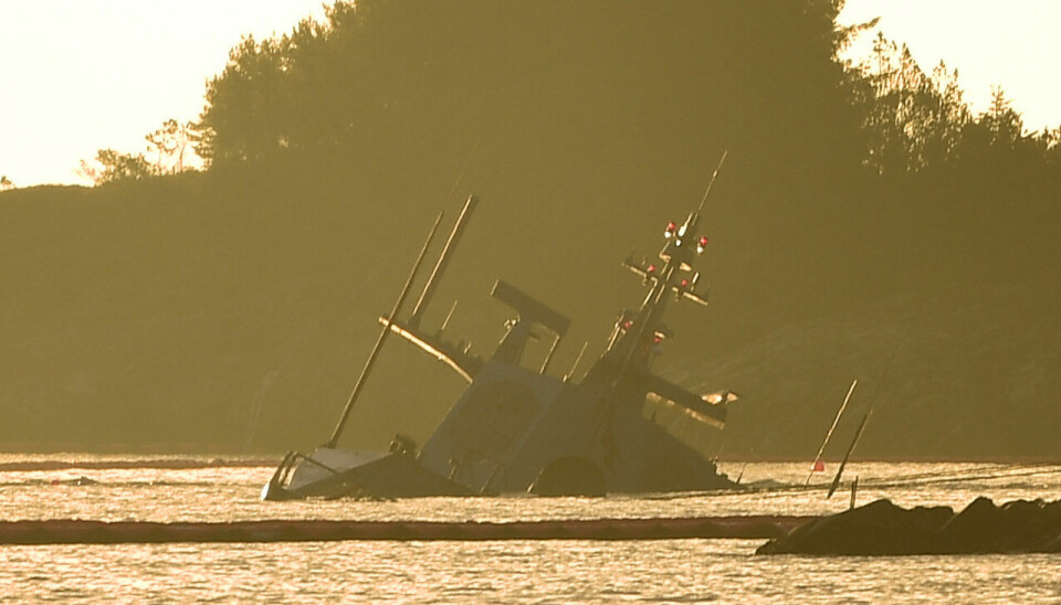Den havarerte fregatten KNM Helge Ingstad ved Øygarden i Hordaland.