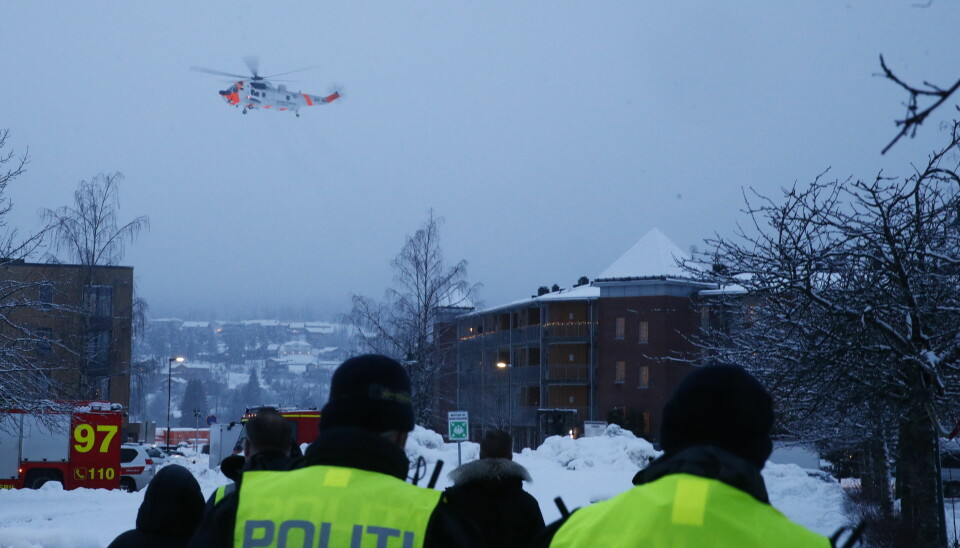 Et Sea-King helikopter på Gjerdrum i forbindelse med jordskredet 30. desember.