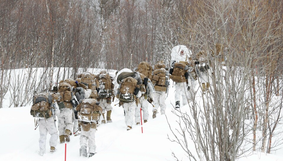 STOR INTERESSE: Rundt 40 000 soldater skal delta i vinterøvelsen Cold Response 2022. Bildet viser amerikanske marinesoldater under Cold Response 2020.
