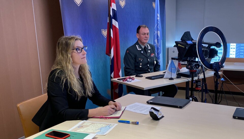 Assisterende militærråd Ianneke Borgersen Karlsen og militærråd Kåre Brændeland i Sikkerhetsrådets militærkomité.