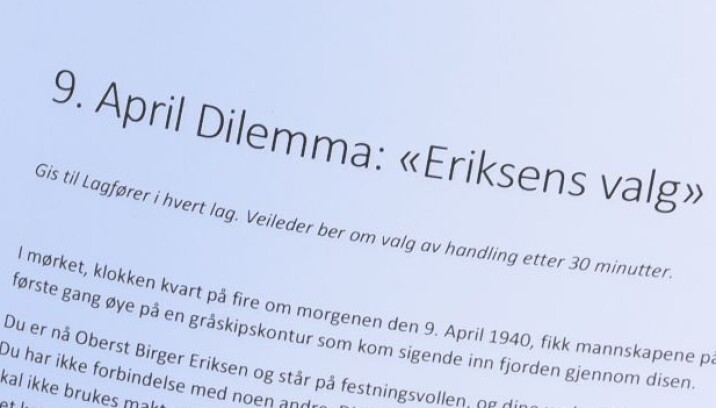 Kadettene måtte selv ta stilling til hvordan de ville handlet i møte med de samme faktorene som oberst Eriksen i 1940.