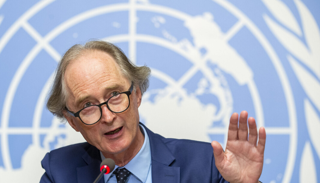FNs Syria-utsending Geir O. Pedersen er skuffet over mangelen på framdrift i forhandlingene om ny syrisk grunnlov. Bildet er fra august i fjor. FNs Syria-utsending Geir O. Pedersen er skuffet over mangelen på framdrift i forhandlingene om ny syrisk grunnlov. Bildet er fra august i fjor.