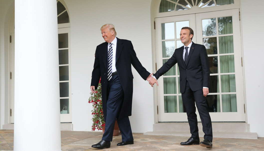 VENNER: Stemningen var god da Emmanuel Macron besøkte Donald Trump i Det hvite hus i 2018. Senere ble forholdet mellom dem kjøligere.