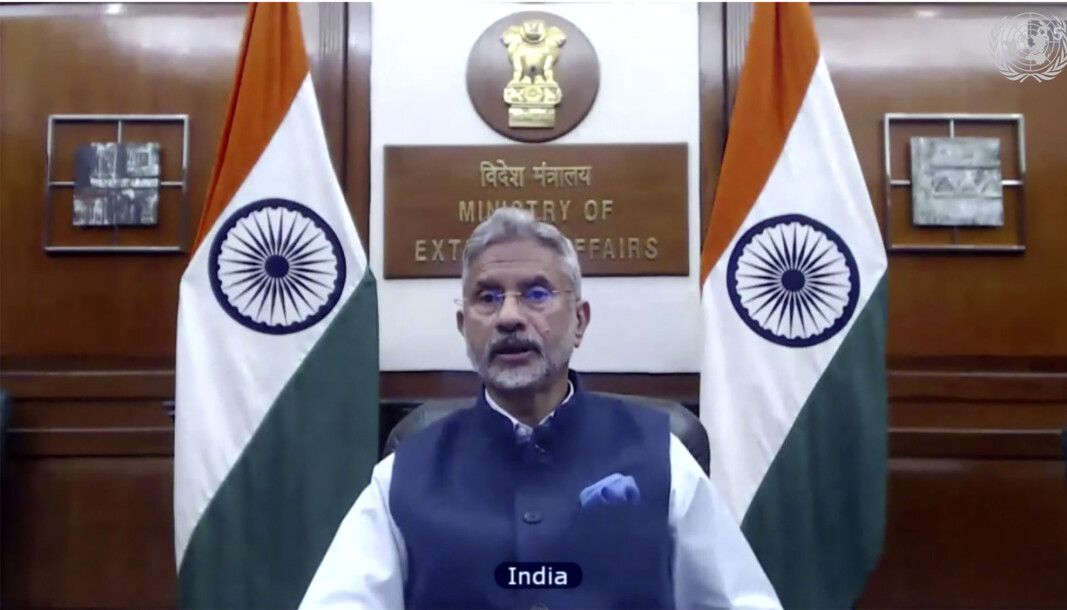 Indias utenriksminister Subrahmanyam Jaishankar i FNs sikkerhetsråd. Indias utenriksminister Subrahmanyam Jaishankar i FNs sikkerhetsråd.